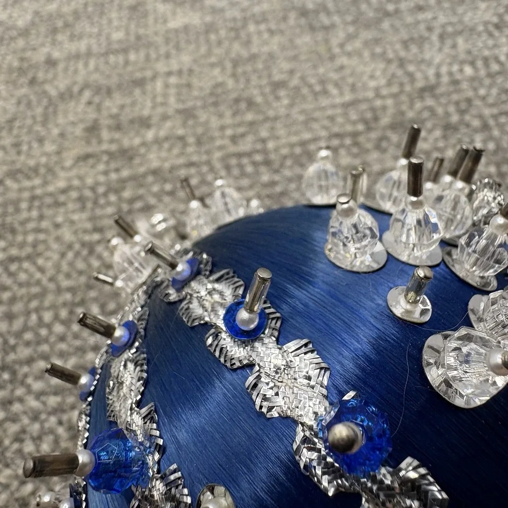 Vtg Silky Blue Christmas Ornament ‎ Pin Satin Beaded With Tassel Unique